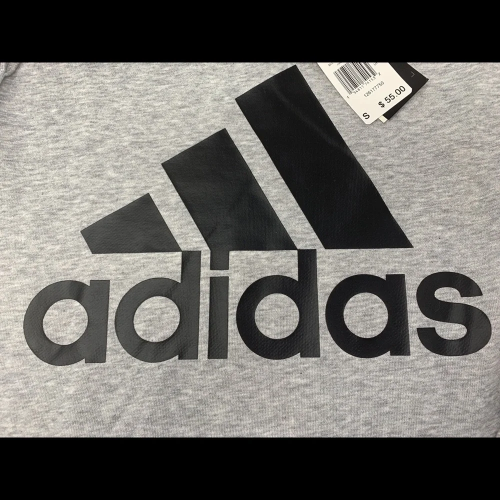 Adidas Men's Badge of Sport Big Logo Pullover‎ Hoodie - Gray & Black - Small